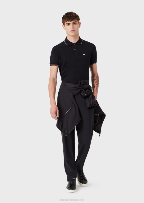 bărbați R802G1555 tricou polo din piqué stretch cu micro vultur Armani verde scuro 1