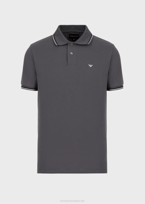bărbați R802G1556 tricou polo din piqué stretch cu micro vultur Armani gri închis