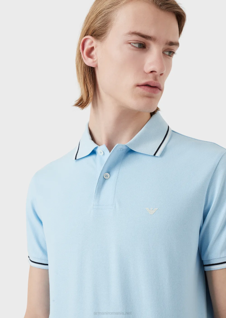 bărbați R802G1556 tricou polo din piqué stretch cu micro vultur Armani gri închis