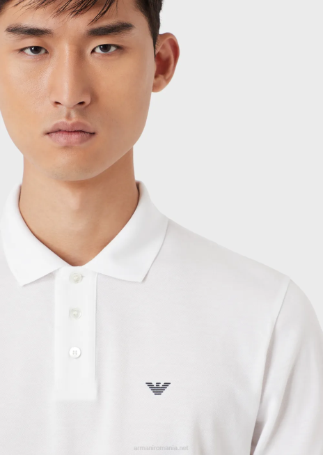 bărbați R802G1560 tricou polo din piqué mercerizat cu micro vultur Armani alb