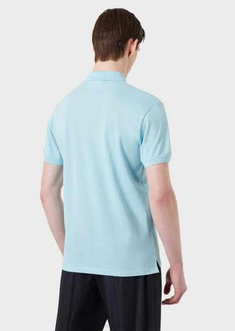 bărbați R802G1561 tricou polo din piqué mercerizat cu micro vultur Armani azur