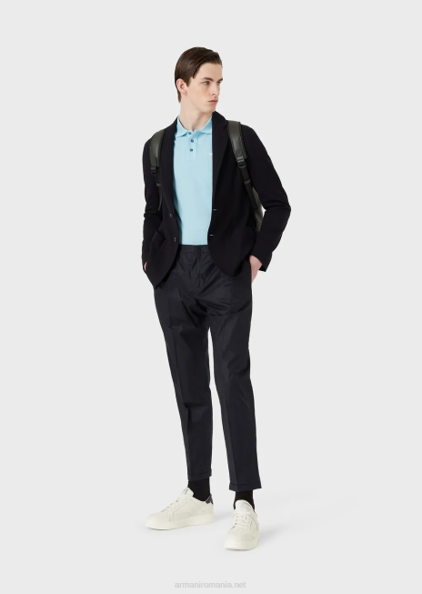 bărbați R802G1561 tricou polo din piqué mercerizat cu micro vultur Armani azur