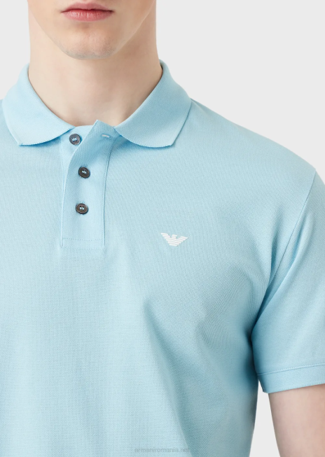 bărbați R802G1561 tricou polo din piqué mercerizat cu micro vultur Armani azur