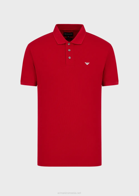 bărbați R802G1562 tricou polo din piqué mercerizat cu micro vultur Armani roșu