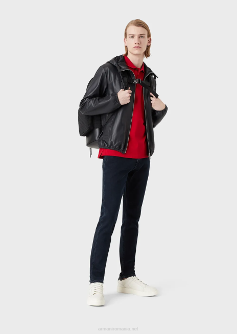 bărbați R802G1562 tricou polo din piqué mercerizat cu micro vultur Armani roșu