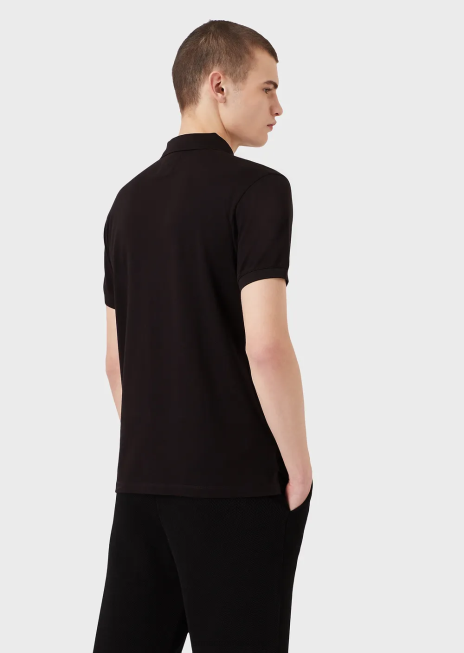 bărbați R802G1563 tricou polo din piqué mercerizat cu micro vultur Armani negru