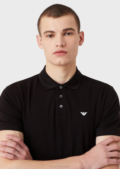 bărbați R802G1563 tricou polo din piqué mercerizat cu micro vultur Armani negru