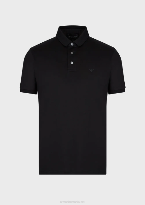 bărbați R802G1565 Tricou polo din tricou din amestec tencel cu micro vultur Armani negru