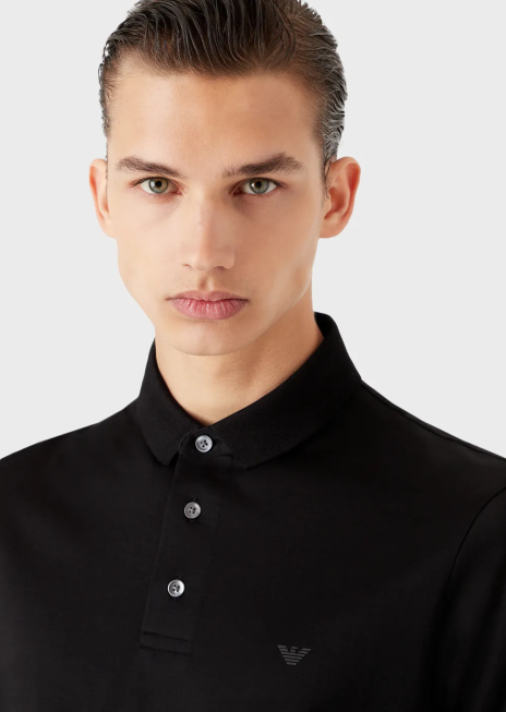 bărbați R802G1565 Tricou polo din tricou din amestec tencel cu micro vultur Armani negru