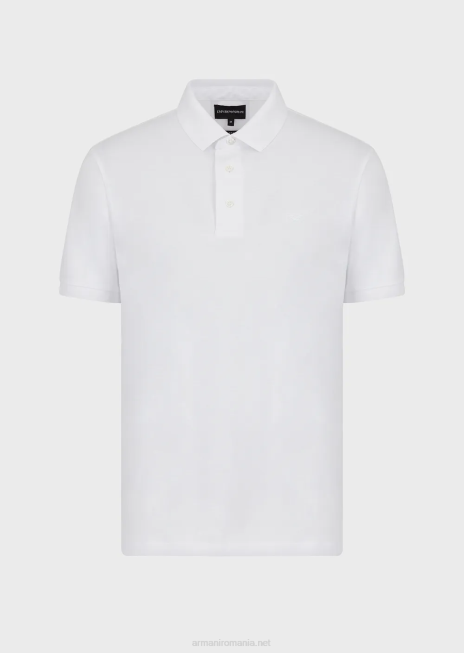 bărbați R802G1566 Tricou polo din tricou din amestec tencel cu micro vultur Armani alb