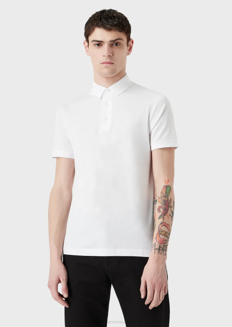 bărbați R802G1566 Tricou polo din tricou din amestec tencel cu micro vultur Armani alb