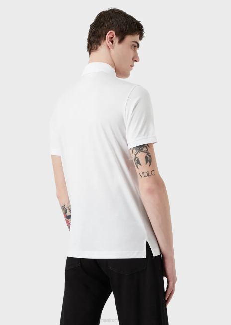 bărbați R802G1566 Tricou polo din tricou din amestec tencel cu micro vultur Armani alb