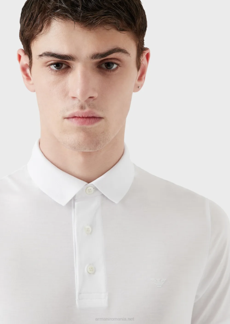 bărbați R802G1566 Tricou polo din tricou din amestec tencel cu micro vultur Armani alb