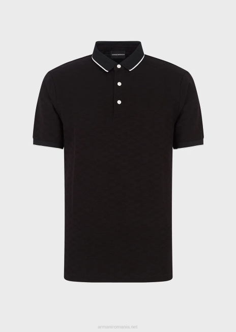 bărbați R802G1568 Tricou polo din jerseu mercerizat cu vultur jacquard peste tot Armani negru