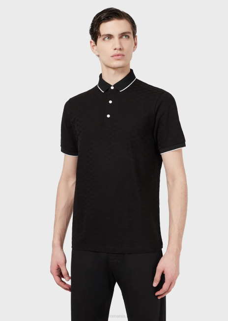 bărbați R802G1568 Tricou polo din jerseu mercerizat cu vultur jacquard peste tot Armani negru