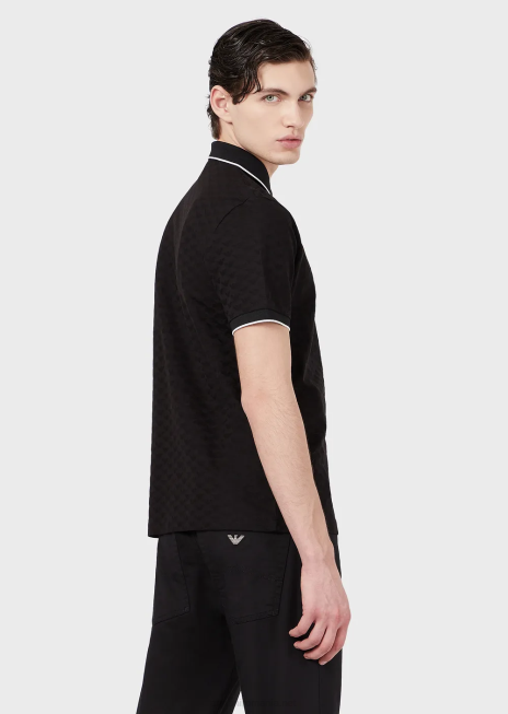 bărbați R802G1568 Tricou polo din jerseu mercerizat cu vultur jacquard peste tot Armani negru