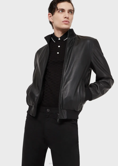 bărbați R802G1568 Tricou polo din jerseu mercerizat cu vultur jacquard peste tot Armani negru