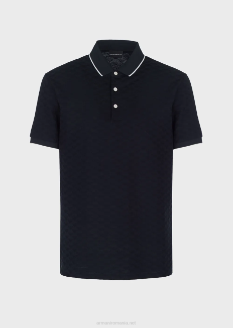 bărbați R802G1569 Tricou polo din jerseu mercerizat cu vultur jacquard peste tot Armani albastru marin