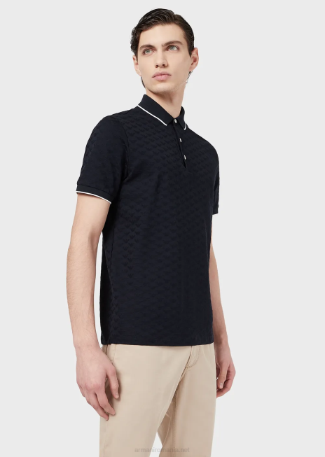 bărbați R802G1569 Tricou polo din jerseu mercerizat cu vultur jacquard peste tot Armani albastru marin