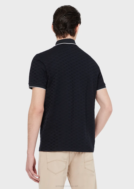 bărbați R802G1569 Tricou polo din jerseu mercerizat cu vultur jacquard peste tot Armani albastru marin
