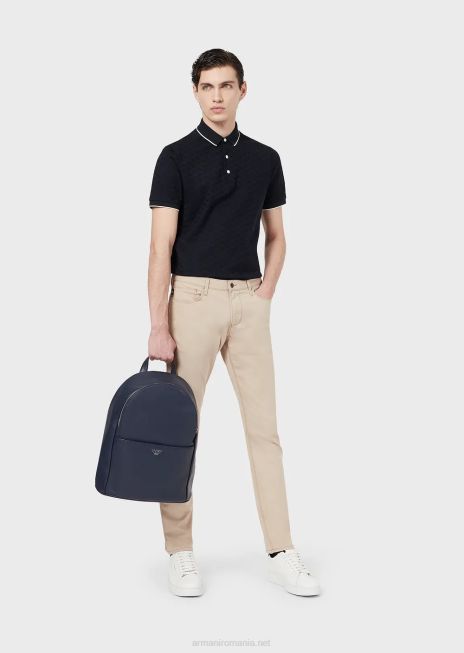 bărbați R802G1569 Tricou polo din jerseu mercerizat cu vultur jacquard peste tot Armani albastru marin