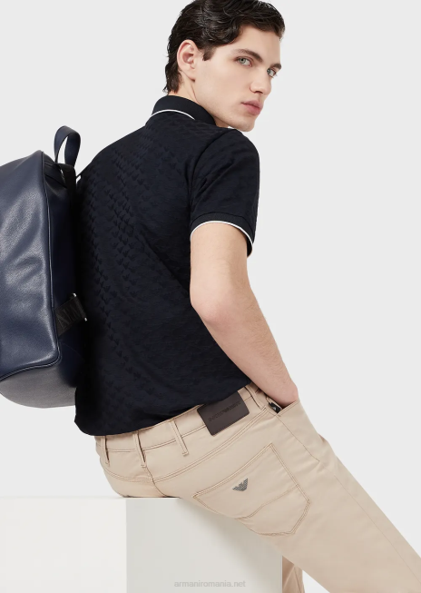 bărbați R802G1569 Tricou polo din jerseu mercerizat cu vultur jacquard peste tot Armani albastru marin