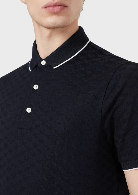 bărbați R802G1569 Tricou polo din jerseu mercerizat cu vultur jacquard peste tot Armani albastru marin