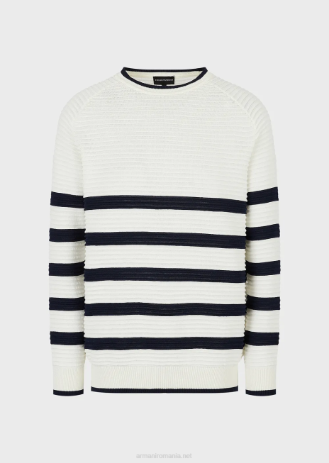 bărbați R802G1213 pulover cu dungi otomane Armani alb ca laptele
