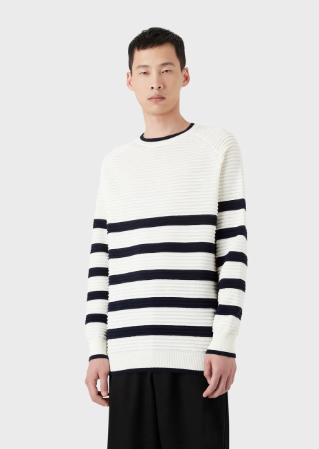 bărbați R802G1213 pulover cu dungi otomane Armani alb ca laptele