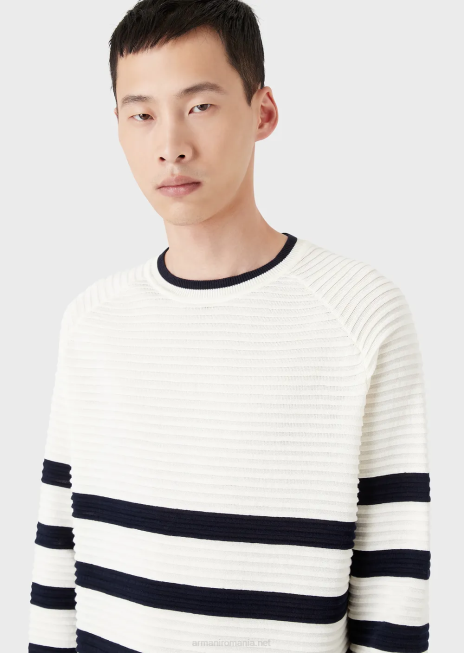 bărbați R802G1213 pulover cu dungi otomane Armani alb ca laptele