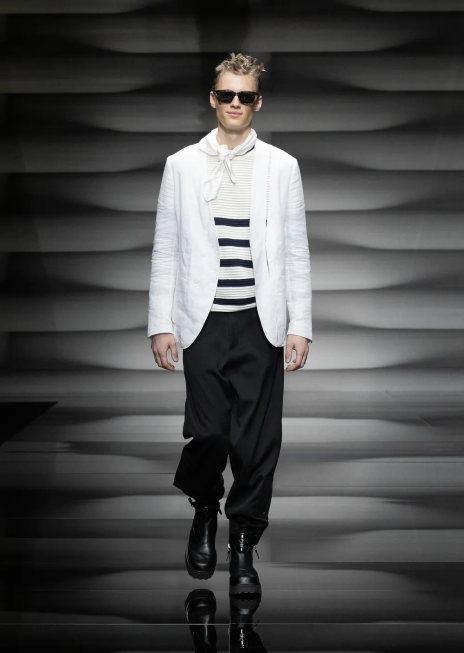 bărbați R802G1213 pulover cu dungi otomane Armani alb ca laptele