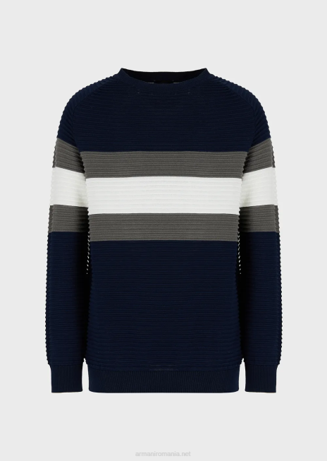 bărbați R802G1214 pulover cu dungi otomane Armani albastru marin