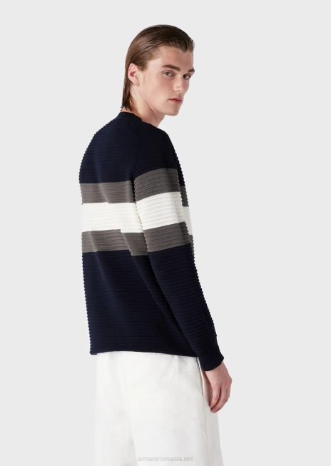 bărbați R802G1214 pulover cu dungi otomane Armani albastru marin