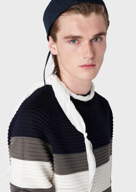 bărbați R802G1214 pulover cu dungi otomane Armani albastru marin