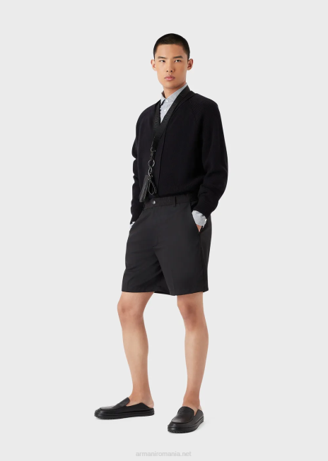 bărbați R802G1220 Cardigan englezesc cu decolteu în V din coastă, cu fermoar, dintr-un amestec de lână Armani albastru marin