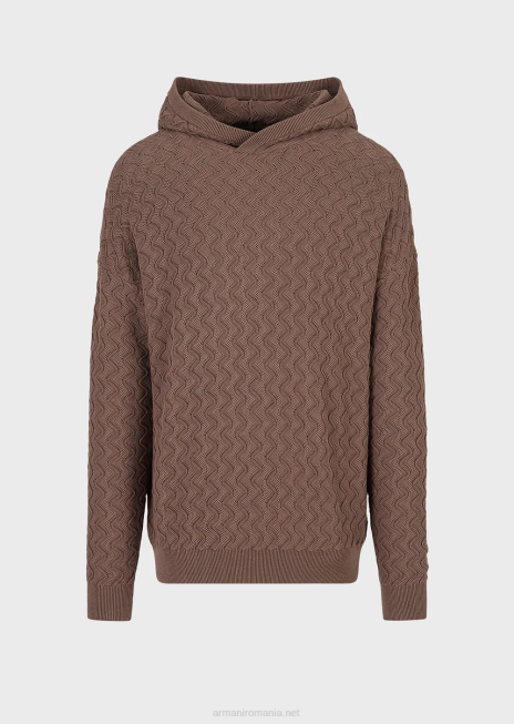 bărbați R802G1226 pulover cu glugă cu model ondulat texturat Armani gri porumbel
