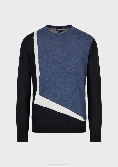 bărbați R802G1228 pulover din lână virgină cu intarsie contrastantă Armani model