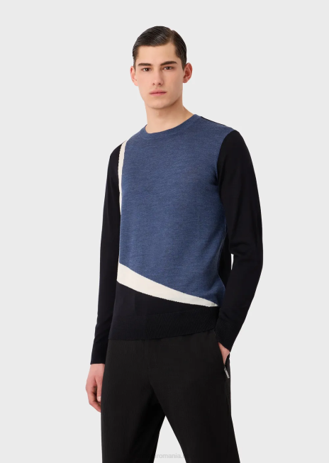 bărbați R802G1228 pulover din lână virgină cu intarsie contrastantă Armani model