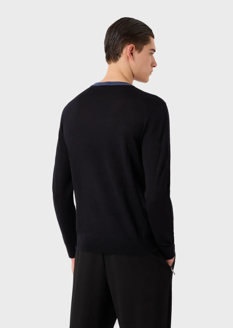 bărbați R802G1228 pulover din lână virgină cu intarsie contrastantă Armani model