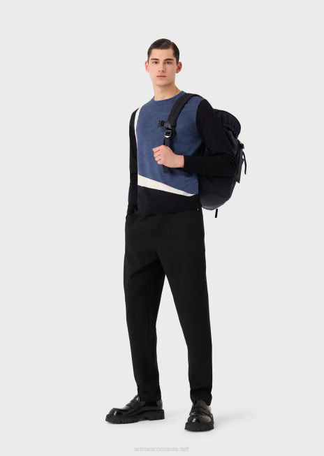 bărbați R802G1228 pulover din lână virgină cu intarsie contrastantă Armani model