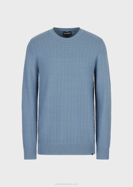 bărbați R802G1229 pulover din amestec de lână și liocell cu cusături cu model Armani avio