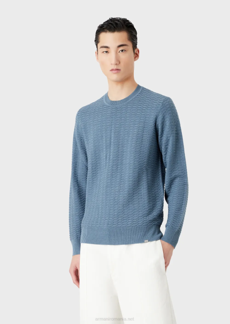 bărbați R802G1229 pulover din amestec de lână și liocell cu cusături cu model Armani avio