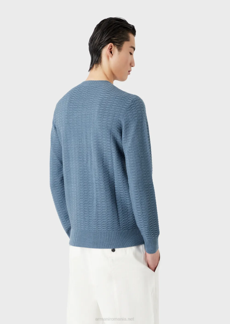 bărbați R802G1229 pulover din amestec de lână și liocell cu cusături cu model Armani avio