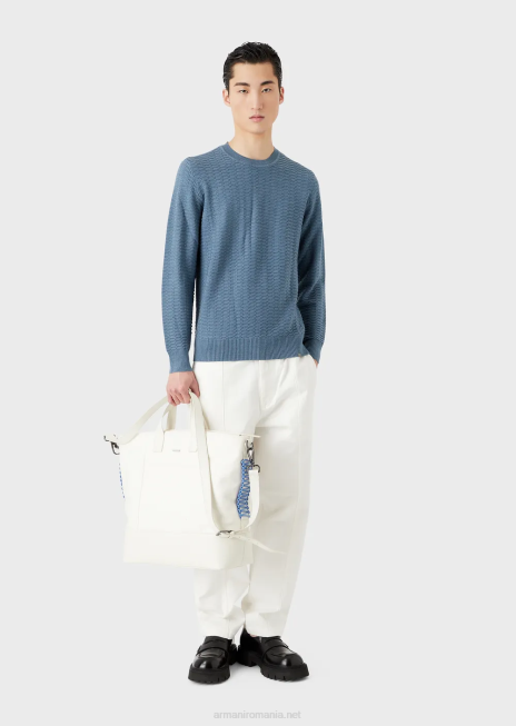 bărbați R802G1229 pulover din amestec de lână și liocell cu cusături cu model Armani avio