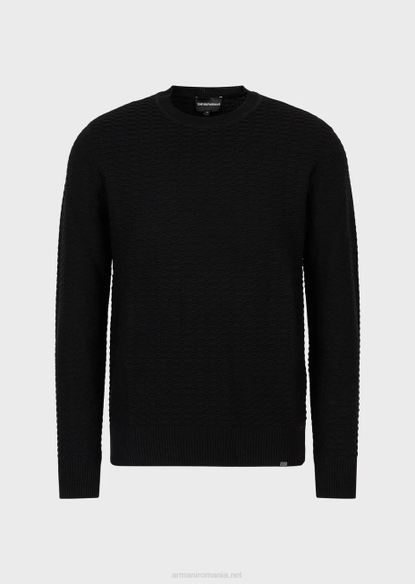 bărbați R802G1230 pulover din amestec de lână și liocell cu cusături cu model Armani negru