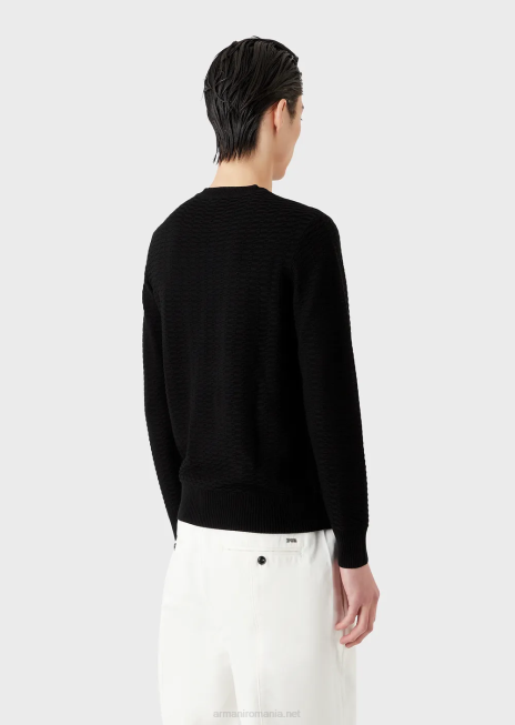 bărbați R802G1230 pulover din amestec de lână și liocell cu cusături cu model Armani negru