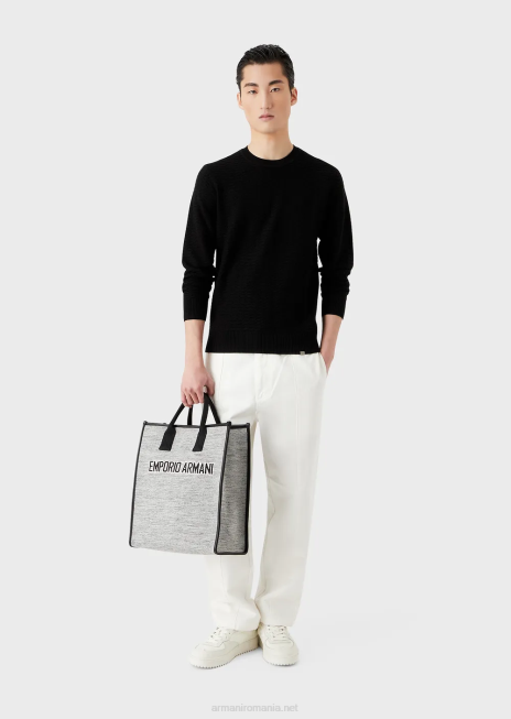 bărbați R802G1230 pulover din amestec de lână și liocell cu cusături cu model Armani negru