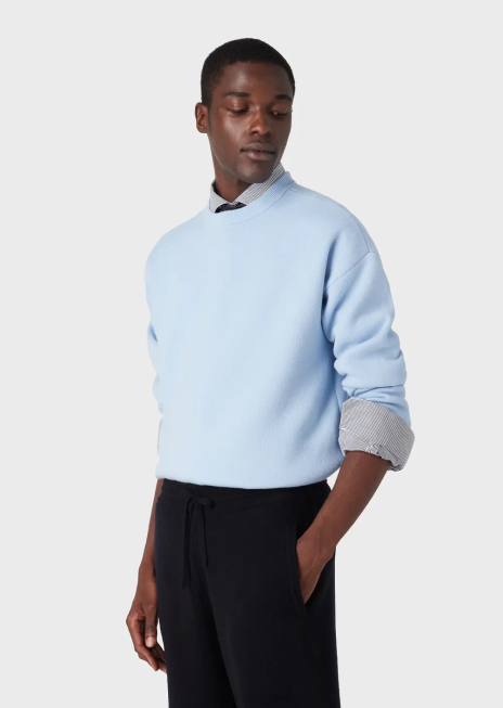 bărbați R802G1235 pulover cu gâtul turn din lână virgină Armani azur