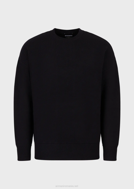 bărbați R802G1236 pulover cu gâtul turn din lână virgină Armani albastru marin