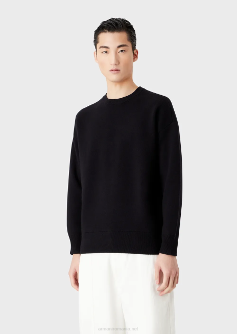 bărbați R802G1236 pulover cu gâtul turn din lână virgină Armani albastru marin